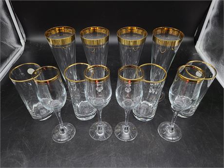 12 NEW GOLD TRIM GLASSES (Made in turkey)