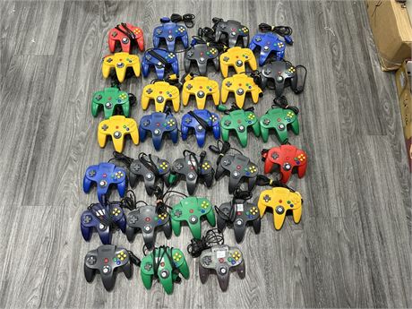 31 N64 CONTROLLERS - MOST HAVE GOOD STICKS EXCEPT A FEW