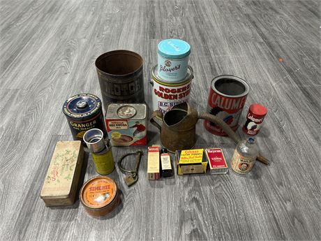 LOT OF VINTAGE OIL TIN CANS & OTHERS