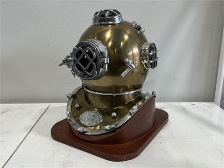 LARGE CHOPRA NAUTICAL BRASS HELMET ON STAND - REPRODUCTION (20” tall)