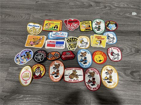 LOT OF APPROX 40 NEW/OLD STOCK SEW ON RACING PATCHES - VARIOUS BRANDS AND LOGOS