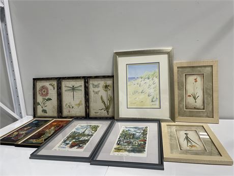 10 FRAMED PRINTS/WATER COLOUR PAINTINGS (ASSORTED SIZES)