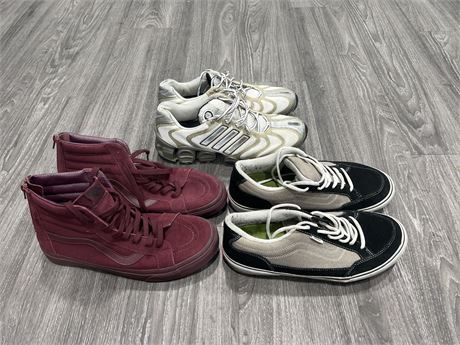 3 PAIRS OF MENS SIZE 10/10.5 VANS / ADIDAS SHOES