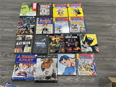 LOT OF COMIC RELATED BOOKS, GRAPHIC NOVELS, ETC