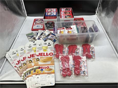 1990s DONRUSS COLLECTOR TINS, TICKET STUBS FROM ALL SPORTS, JELLO COLLECTION,ETC