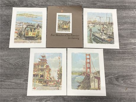 4 VINTAGE SKETCHES OF SAN FRANCISCO BY DON DAVEY 1968 (11”X14”)