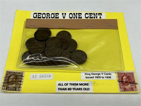 25 GEORGE V ONE CENT COINS - OVER 80 YEARS OLD