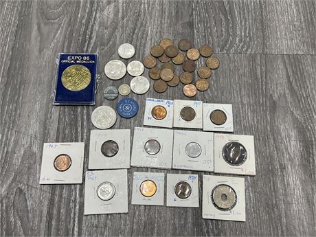 ASSORTED VINTAGE COINS + SOME TOKENS & ECT