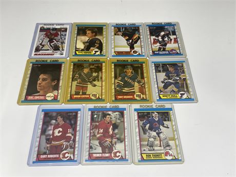 11 HOCKEY CARDS - ROOKIE LINDEN, HULL, ECT
