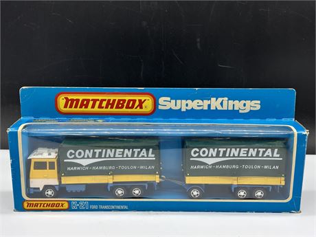 RARE VINTAGE MATCHBOX SUPER KINGS K-21 TRANS CONTINENTAL MINT IN BOX (13” LONG)