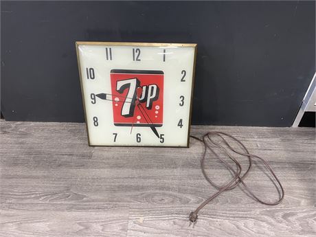 EARLY SUPER CLEAN 7UP PAM CLOCK - 15”x15”