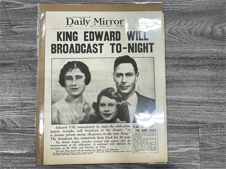 DECEMBER 1936 ‘KING EDWARD ABDICATION’ NEWSPAPER