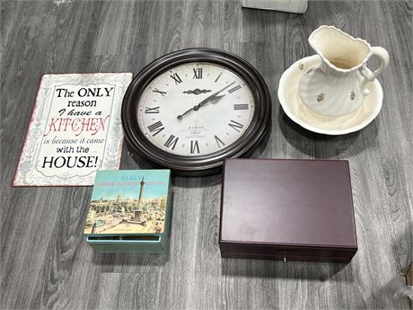 LOT OF MISC DECOR (Clock is 21” wide)