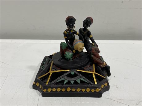CARVED AFRICAN FIGURES BOX (4” tall)