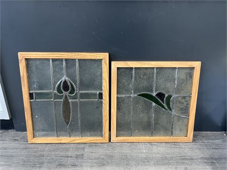 2 VINTAGE STAINED GLASS PIECES - NO CRACKS - 17”x19”