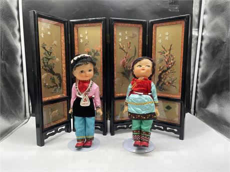 2 VINTAGE HAND PAINTED TRADITIONAL CHINESE DOLLS (12”) & (18” TALL) VINTAGE