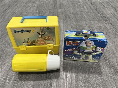 VINTAGE BUGS BUNNY LUNCH BOX W/ THERMOS + BUZZ LIGHT YEAR LUNCH BOX