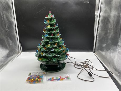 VINTAGE CERAMIC CHRISTMAS TREE WITH EXTRA LIGHTS (NO BULB) (17”)