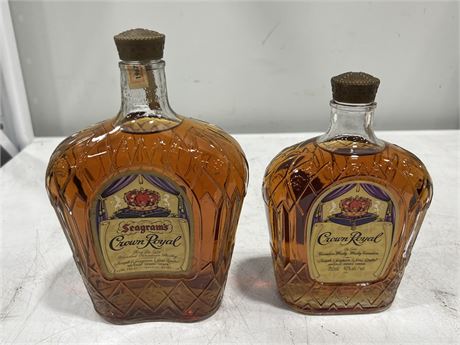 (2) 1960s CROWN ROYAL BOTTLES - SEALS ARE CRACKED BUT NOTHING DRANK