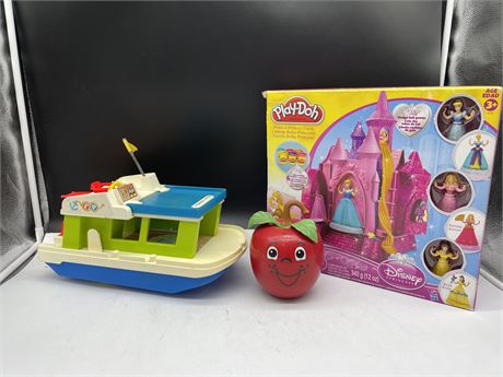 DISNEY PRINCESS PLAY-DOH, VINTAGE FISHER PRICE HAPPY HOUSE BOAT & MUSICAL APPLE