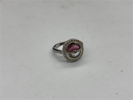 STERLING SILVER & CRYSTAL POKEBALL RING - SIZE 7