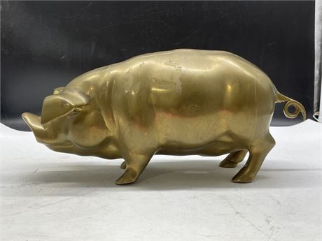 LARGE MCM BRASS PIG COIN BANK (15”x7”)