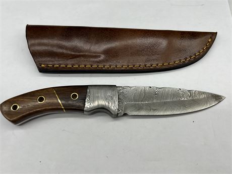HAND MADE BESCAR STEEL KNIFE W/SHEATH - BROWN HANDLE