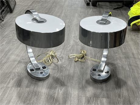 2 UFO STYLE CHROME TABLE LAMPS (18”)