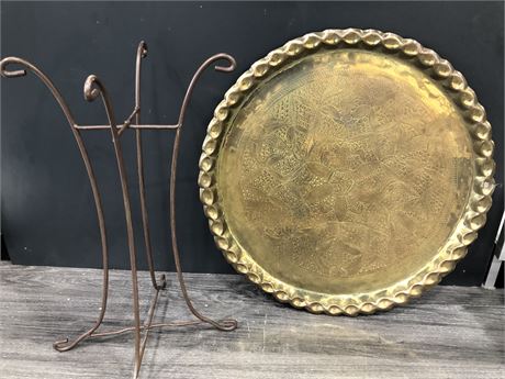 BRASS TRAY/TABLE WITH STAND 24” DIAMETER