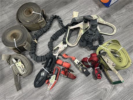 LOT OF MISC. RATCHET STRAPS + OTHERS - CONDITION VARIES