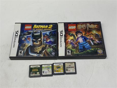 4 LOOSE DS GAMES & 2 EMPTY DS CASES W/ MAUNALS