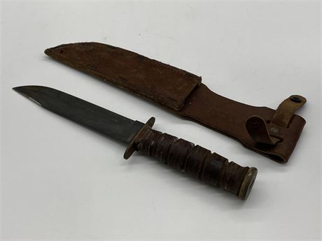 ORIGINAL 1942 USMC WW2 K-BAR KNIFE W/LEATHER SHEATH (12” LONG)