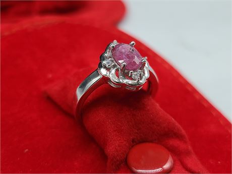 STERLING SILVER RUBY RING (7-1/2 in Red Hat)