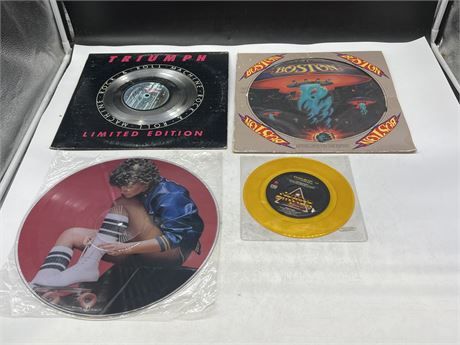 3 PICTURE DISC RECORDS & 7” STRYPER SINGLE - CONDITION VARIES