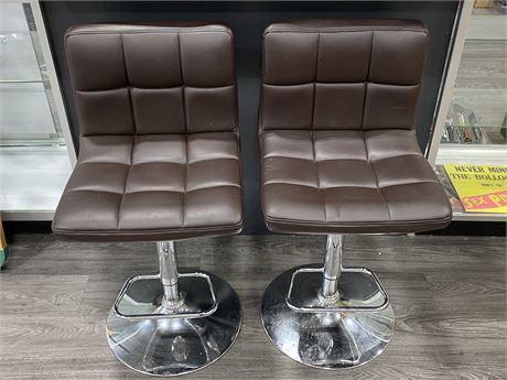 2 LEATHER GAS LIFT BROWN FAUX LEATHER STOOLS