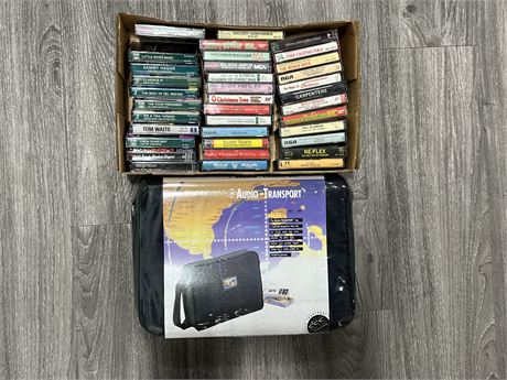 SMALL FLAT OF CASSETTES & NEW CASSETTE CARRY CASE
