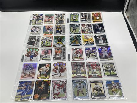 4 SHEETS OF 36 CARDS TOTAL OF NFL ROOKIE CARDS