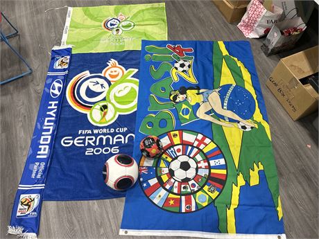 WORLD CUP COLLECTABLES LOT - FLAGS, BALLS & MORE FROM VARIOUS WORLD CUPS