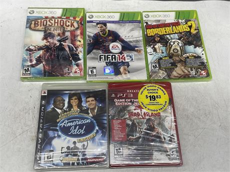 5 SEALED VIDEO GAMES (XBOX 360 & PS3)