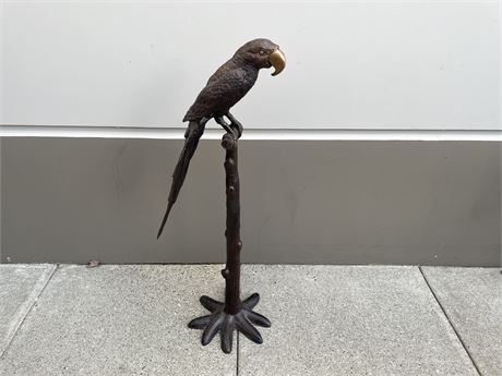 LARGE BRONZE PARROT ON STAND - VERY WELL DONE - PARROT IS 3FT LONG