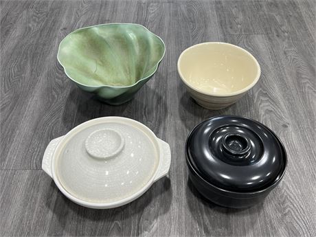 2 FIRESAFE BOWLS, MIXING BOWL & POTTERY FRUIT BOWL - ALL GOOD QUALITY