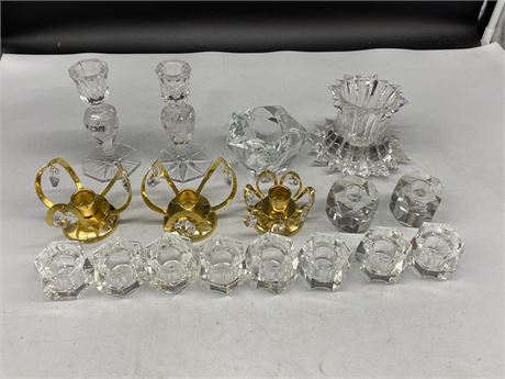 17 CRYSTAL / GLASS CANDLE HOLDERS