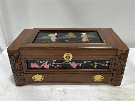 ASIAN STYLE MUSICAL JEWELRY BOX (17” wide)