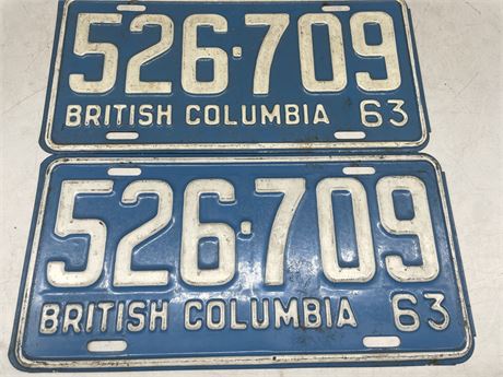 MATCHING PAIR OF 1963 B.C. LICENCE PLATES