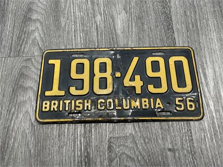 1956 BRITISH COLUMBIA LICENSE PLATE
