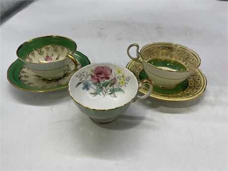3 AYNSLEY CUPS AND 2 SAUCERS