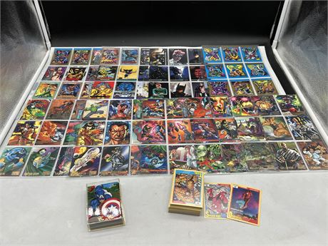 LOT OF 1990s SUPERHERO CARDS INCLUDING 1991 MARVEL IMPEL #1-69