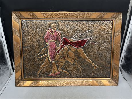 MCM COPPER EMBOSSED BULL FIGHTER PICTURE 27X19”
