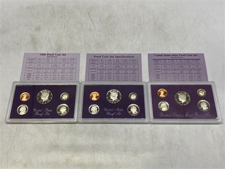 1986, 1987 & 1988 UNITED STATES PROOF COIN SET