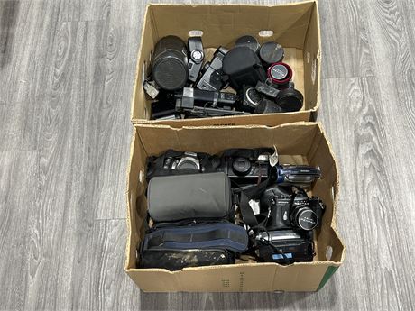 2 BOXES OF CAMERAS / LENS, ETC - AS IS